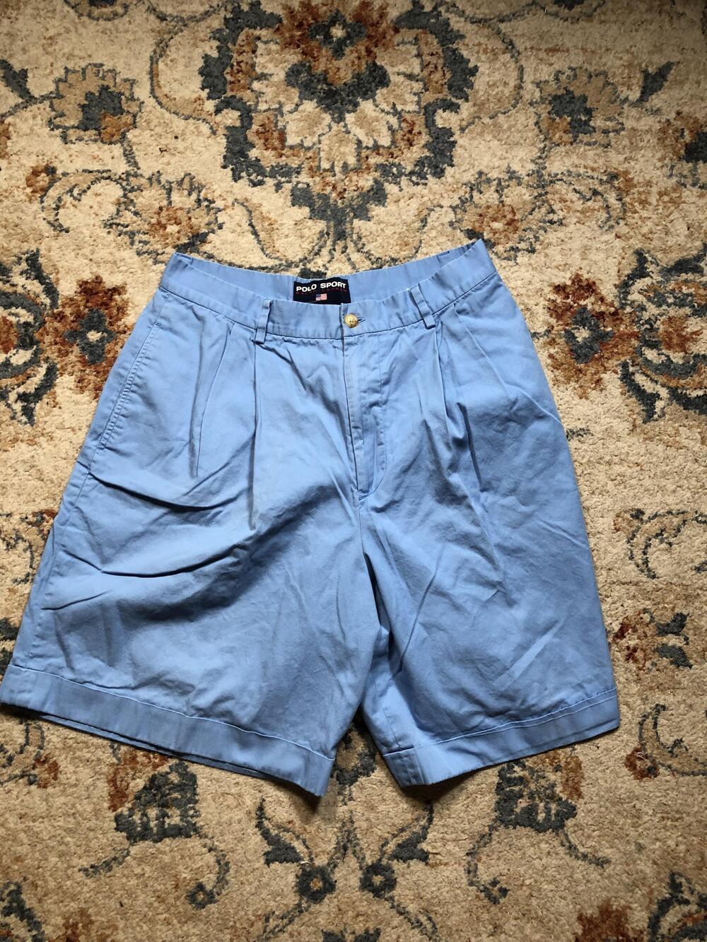 Vintage Polo Sport Ralph Lauren Shorts Womens 10 Light Blue Pleated Chino 90s